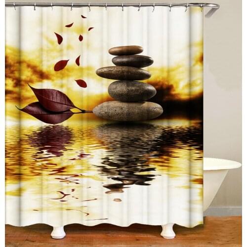 Bathroom Shower Curtain Colorful Stones Bath Curtain Rock Black Smooth Pebbles Waterproof Color Hook Shower Curtain