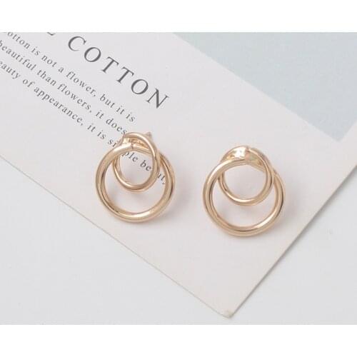 Punk Personality Stud Earrings for Women Double Round Hollow Geometric Statement Earrings Fashion Jewelry Brincos Bijoux