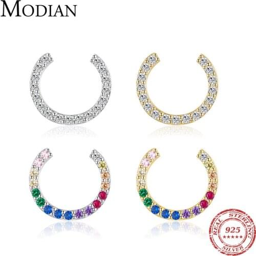 Modian Candy Color Round Stud Earring 100% 925 Sterling Silver Rainbow Circle Charm Earrings For Women Statement Fasion Jewelry