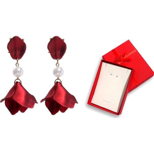Flatfoosie New Matte Flower Drop Earrings For Women Christmas Gift Statement Pearl Petal Earring With Gift boxes Fashion Jewelry