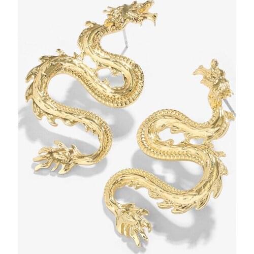 Punk Gold Tone Fiery Dragon Stud Earring For Women New Arrivals Unique Chic Metal Dragon Statement Earrings Jewelry Femme Bijoux