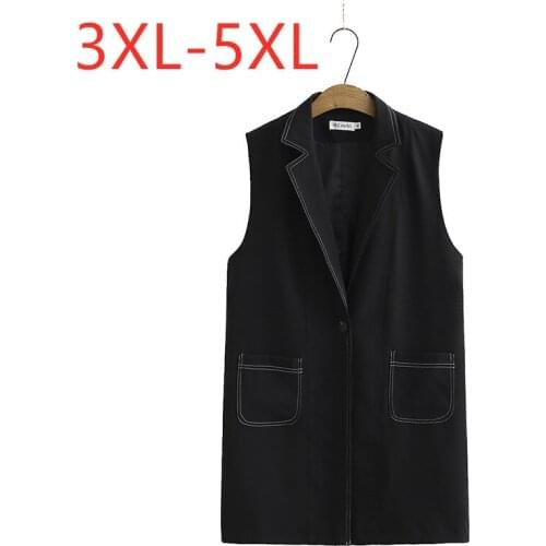 New ladies autumn winter plus size vest tops for women large sleeveless loose pocket button black long vest coat 3XL 4XL 5XL