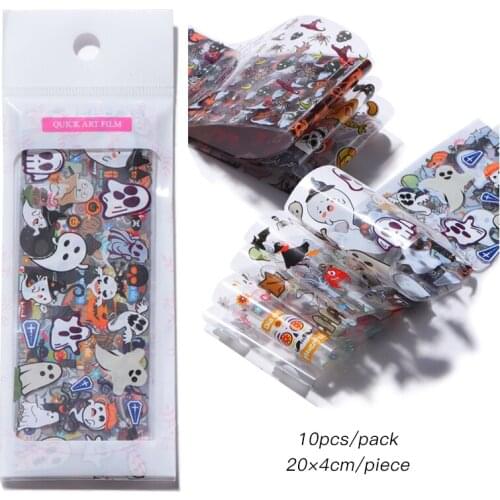 10Sheets Halloween 3D Nail Art Sticker Black Nail Art Nails Stickers Adhesive Skull Nail Art Lace Stickers Decals Transfers