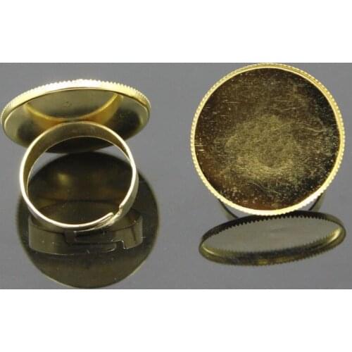 100pcs Gold Plated Blank Ring Base On 25mm Cabochon Adjustable Ring Jewelry Findings