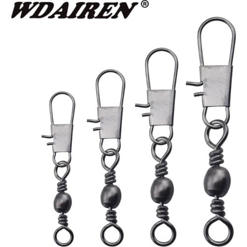 50pcs/lot Steel Interlock Snap Fishing Lure Tackle Ball Bearing Swivel Rolling Solid Rings Barbed Fishing Hook Connector WD-233