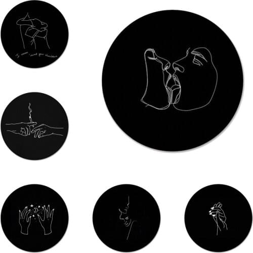 58mm simple white line Icons Pins Badge Decoration Brooches Metal Badges For Backpack Decoration