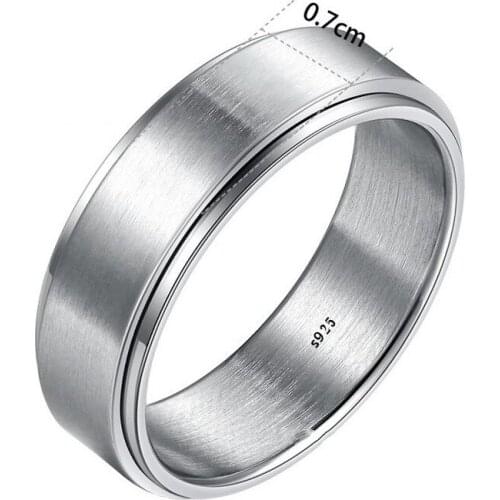 925 sterling silver rotatable glossy mens ring