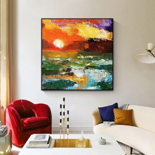 Abstract Coloful Sunset Glow Oil Painting On Canvas 100% Hand Painted Textured Modern Canvas Wall Art For Living Room Home Decor