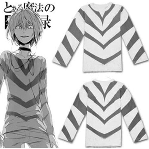 Anime Toaru Majutsu no Index "Scientific Railgun" Accelerator Cosplay Long Sleeve Striped T-shirt Size M-XXL Free Shipping