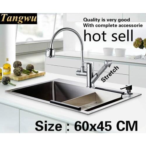 Free shipping Hot sell household vogue luxury big kitchen manual sink single trough wash the dishes 304 stainless steel 60x45 CM