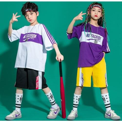 Kids Concert Show Hip Hop Clothing Graphic Tee Tops Streetwear Summer Shorts For Girls Boy Dance Costume Singers Stage Clothes