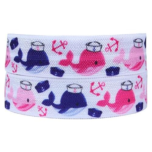 FLRA ElasticBeautiful whale fold over elastic ribbon for baby headband