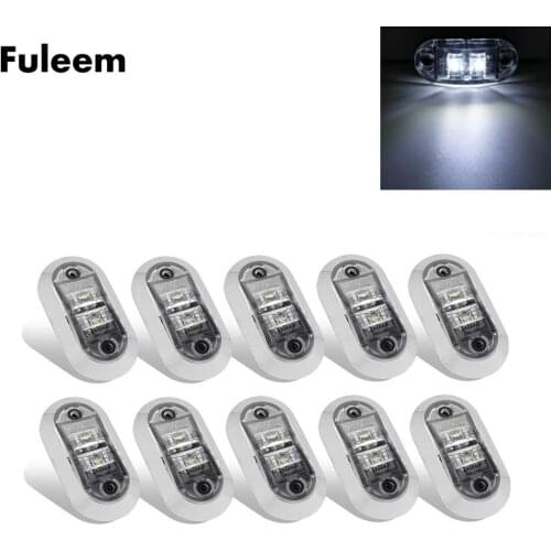 Fuleem 10PCS Chrome Bezel White LED 2.5INCH 2 Diode Light Oval Clearance Trailer Truck LED Side Marker Lamp 12V 24V Waterproof