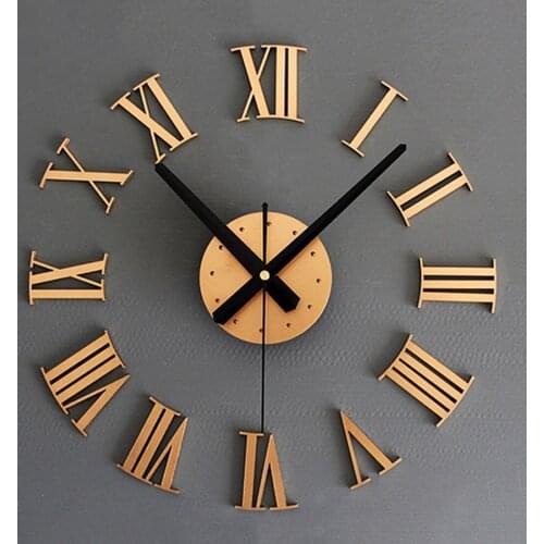 HOT DIY Luxury 3D Roman numerals Wall Clock Large Size Home Decoration Art Clock HOT Gold Color