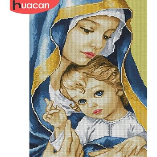 HUACAN Full Drill Diamond Painting Religious Madonna Baby Rhinestone Kit Diamond Embroidery Religious Handicraft Decor For Home