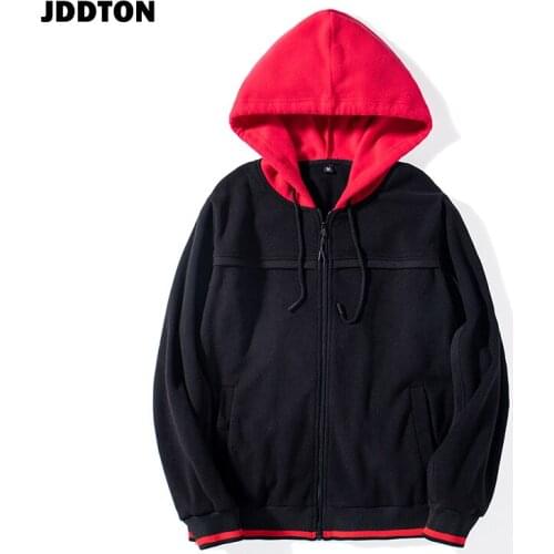 JDDTON Mens Fleece Jacket Zipper Hooded Clothing Man Casual Loose Patchwork Streetwear Male Hoodies Outwear European Size JE258