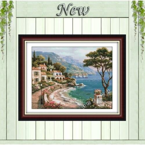 Harbor Of Love Sea Scenic beach paintings Counted print on fabric DMC 14CT 11CT DIY Cross Stitch Needlework kits Embroidery Sets