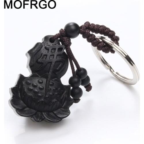Chinese Traditional Wood Products Classic Ethnic Jewelry Ebony Buddhist Supplies Lotus Buddha Key Chain