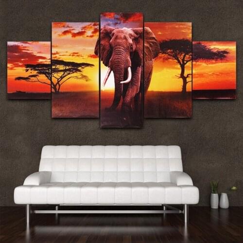 5d diamond painting multi panel African sunset elephant Painting full Square Round drill DIY Diamond Embroidery 5 pcs