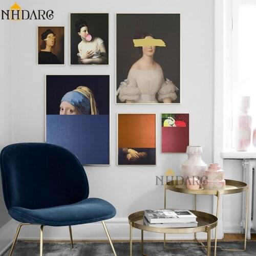 NHDARC Canvas Printings Posters ARC00847 Spoof Renaissance Design Girl with Pearl Earrings Wall Pivtures Home Decor Art
