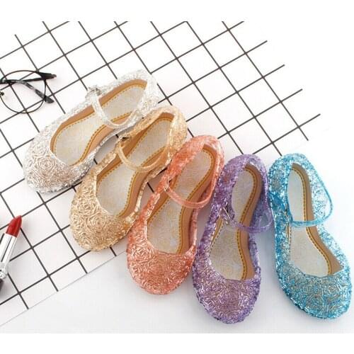 New Summer Fashion Kids Girl Fancy Crystal Jelly Gel Shoes For Frozen Cinderella Dress Up Cosplay