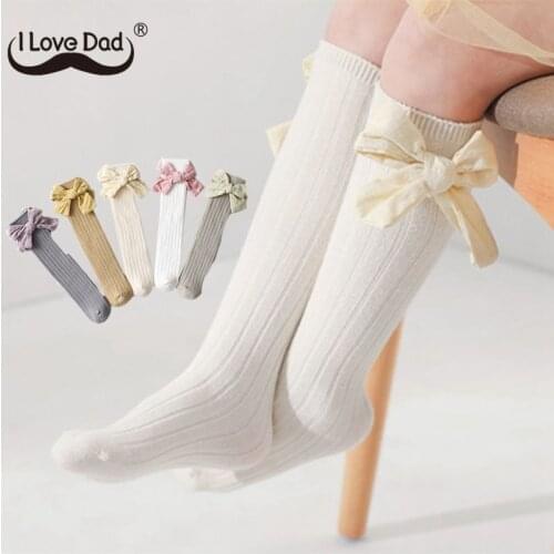 New Knitted Baby Girls Sock Solid Color Big Bows Infant Toddler Long Floor Socks Kids Children Knee High Socks