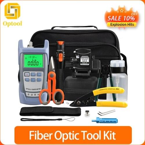 FTTH Fiber Optic Tool Kit 16PCS/set with New AUA-X1 Fiber Optical cutter and 5KM Visual Fault Locator Stripper Tool