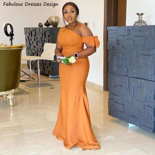 Orange Yellow Mermaid Bridesmaid Dresses One Shoulder Bowknot African Women Long Wedding Party Dress 2021 Maid Of Honor