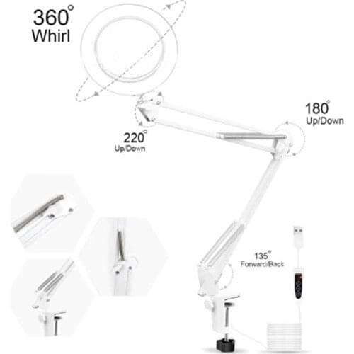 Practical LED White Magnifier Lamp Folding Long Arm Clip Eye Protection Lamp Usb Reading Book Lamp Magnifying Glass Lamp