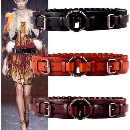Fashion womens waist and head layer cowhide braided-round buckle womens belt high quality two - layer cowhide jeans belt