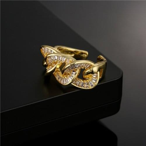 Luxury AAA+ T Shape Zircon Geometric Ring Gold Color Women Wedding Ring Engagement Jewelry Hot Sale Promise Ring Adjustable