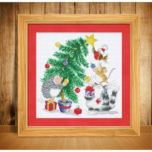 Christmas gift cross stitch kit cartoon tree cat count 18ct 14ct 11ct print embroidery DIY handmade needlework craft tool plus
