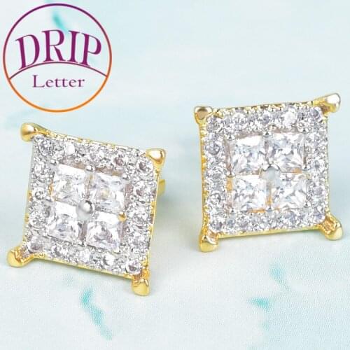 Big Square Baguette Zircon 12MM Stud Earring Double Color Charm Screw Back Women Mens Earrings Fashion Hip Hop Jewelry