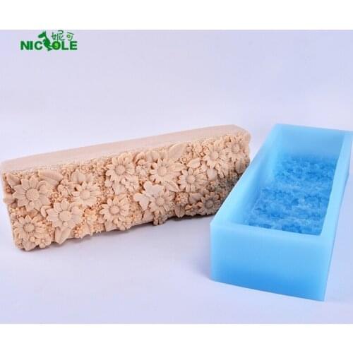Silicone Soap Mold Big Rectangle with Decorative Patterns on the Bottom for Craft Handmade Tool Mould