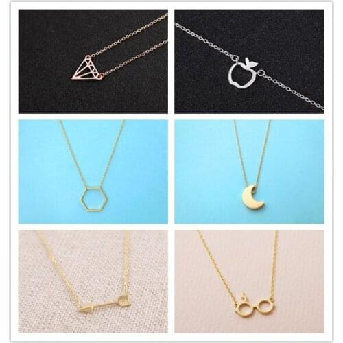 Triangle Arrow Infinity Infinite Heart Circle Round Apple Hexagon Cross Moon Glasses Necklaces Minimalist Geometric Pendant