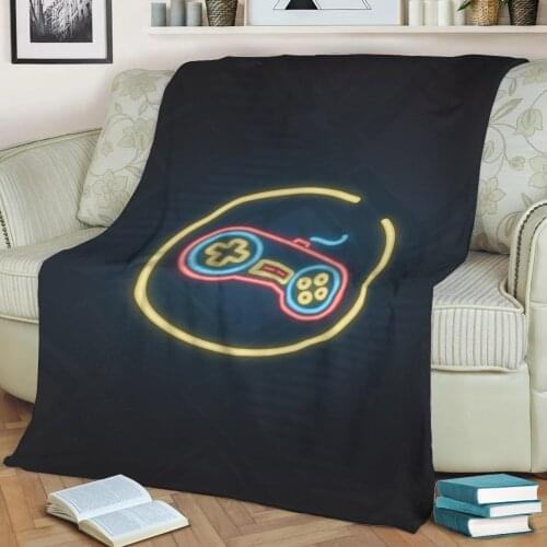 Video Game Neon Sign Set 2 Throw Blanket Print on Sherpa Blankets Soft for Sofa Customized DIY Plush Thin Quilt