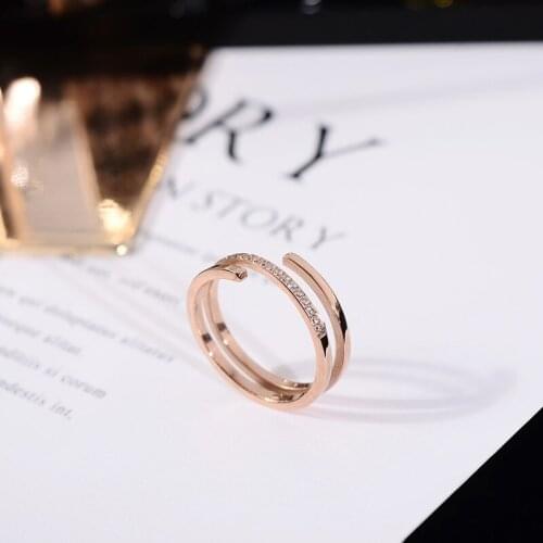 High Quality 3 layers 19 pieces Rhinestones Ring ,Titanium Steel Rose Color Brand Ring Couple hand Jewelry