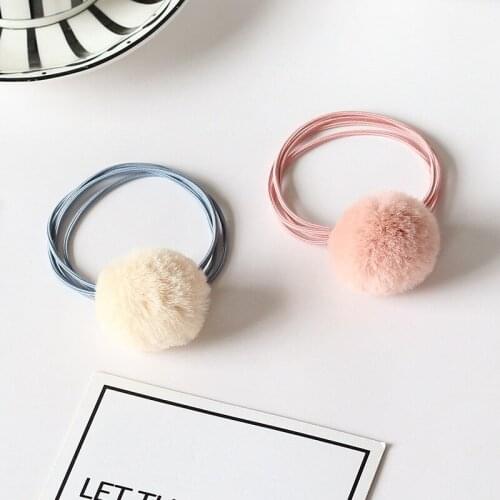 6 Colors Woman hair ring clip Hair Accessories Elegant lady plush ball Headwear Girls Rubber Bands Ponytail Elastic hair rope