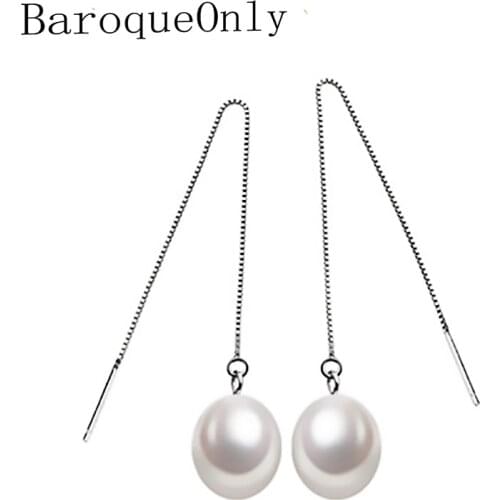 BaroqueOnly 925 sterling silver drop earring freshwater oval egg pearl multi color long drop earring Women coin pearl earrings