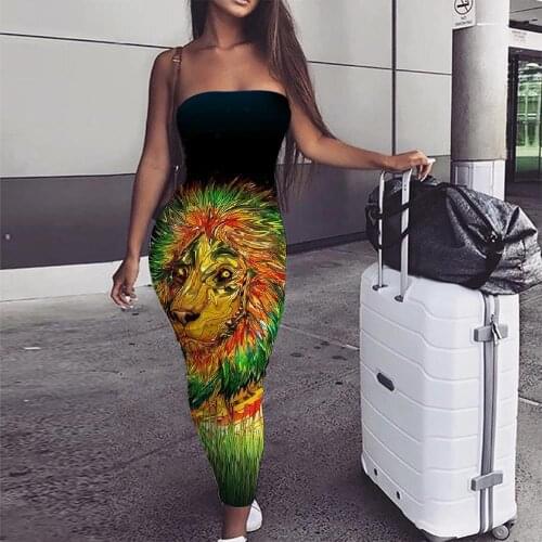 KYKU Lion Dress Women Animal Sundress Anime 3d Print Colorful Bodycon Dress Painting sleeveless Womens Clothing Summer New