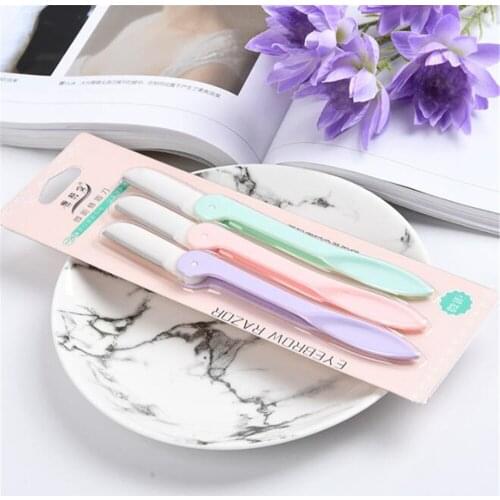 3pcs Portable Eyebrow Trimmer Foldable Eyebrow Razor Eye Brow Shaper Shaver Cutter Facial Hair Remover Women Face Makeup Tool