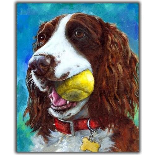 5D Diy Diamond Painting Cross Stitch Bite Tennis Dog Needlework 3D Diamond Embroidery Full Round Mosaic Decoration Resin Sticker