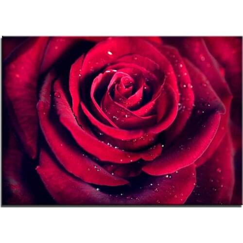 Full Diamond Painting Red Rose With Dew Embroidery Cross Stitch Mosaic Home Decoration Wall Decor Handmade Diy Gift