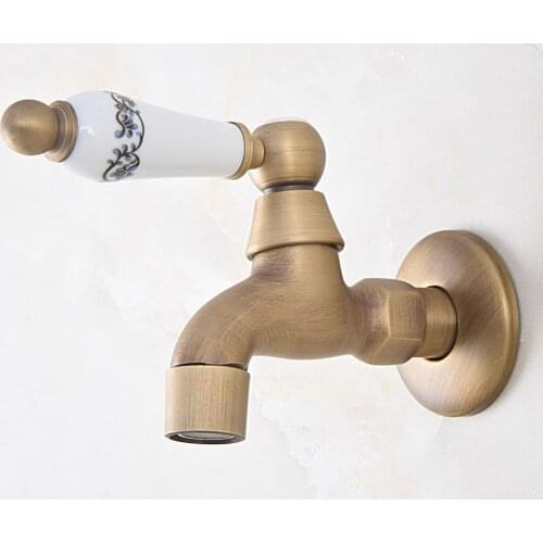 Antique Brass Wall Mounted Single Ceramic Handle Bathroom Mop Pool Faucet /Garden Water Tap / Laundry Sink Water Taps mav319