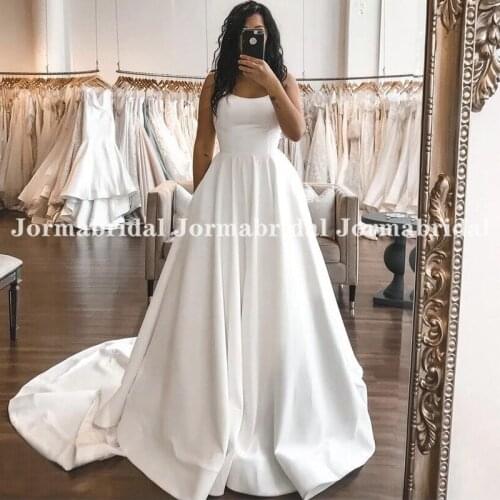 Strapless A-Line Wedding Dresses With Pocket Princess Long Train Custom Made White Satin Wedding Gown vestido de noiva 2021