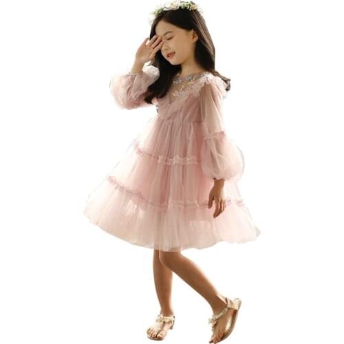 White lace tulle dress age for 3 - 12 yrs little girls graduation gown ruffle sleeveless loose frocks christmas princess costume