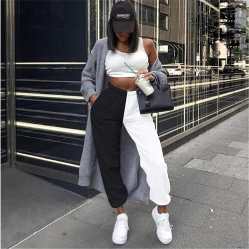 High Waist Sweatpants Black&White Patchwork Sporty Harem Pants Autumn Winter Women Loose Casual Sporty Streetwear Trousers