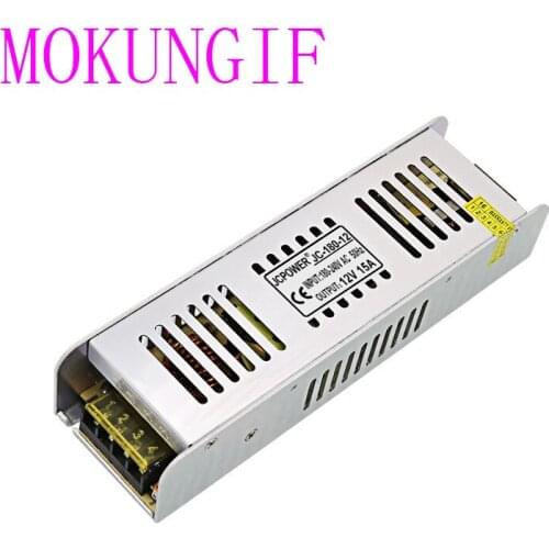 Fast shipping 50pcs High quality LED Strip DC12V 15A 180W LED long thin Switch Power supply AC180-220V To DC12V Power Supply
