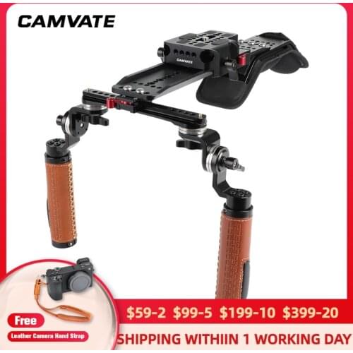 CAMVATE Pro Shoulder Mount Rig With ARRI 12" Dovetail Bridge Plate & Leather Handle & Shoulder Pad For Camcorders/ DSLR Cameras