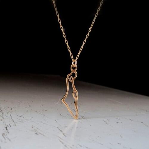 1 Hollow Israel map Country Jerusalem chain necklace area Outline Israel hometown Continent map chain pendant Necklace jewelry